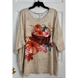 EMILY DANIELS WOMENTS TOPS FALL PUMPKIN SCOOP NECK 3/4 SLEEVE KNIT GLITTER